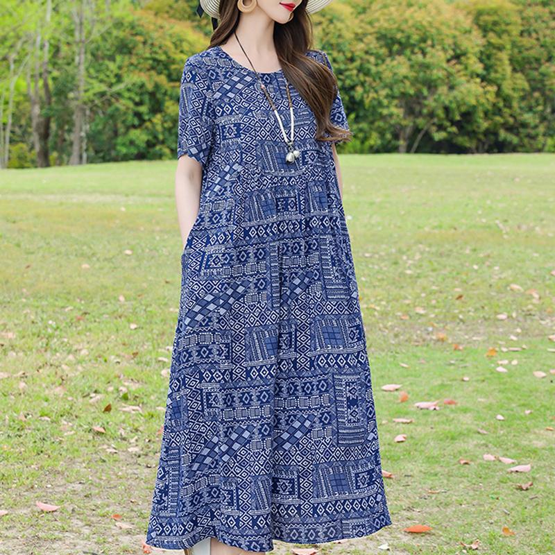 

Casual Summer Dresses for Women Vintage Clothes Loose Short Sleeve Plus Size Elegant Long Dress 4XL