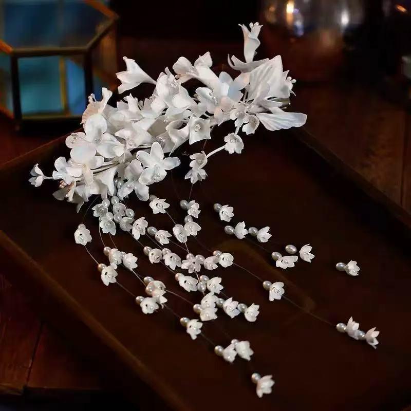 Golden Fairy Leaf Flower Pearl Headband - Elegant European Crown for Girls' Weddings