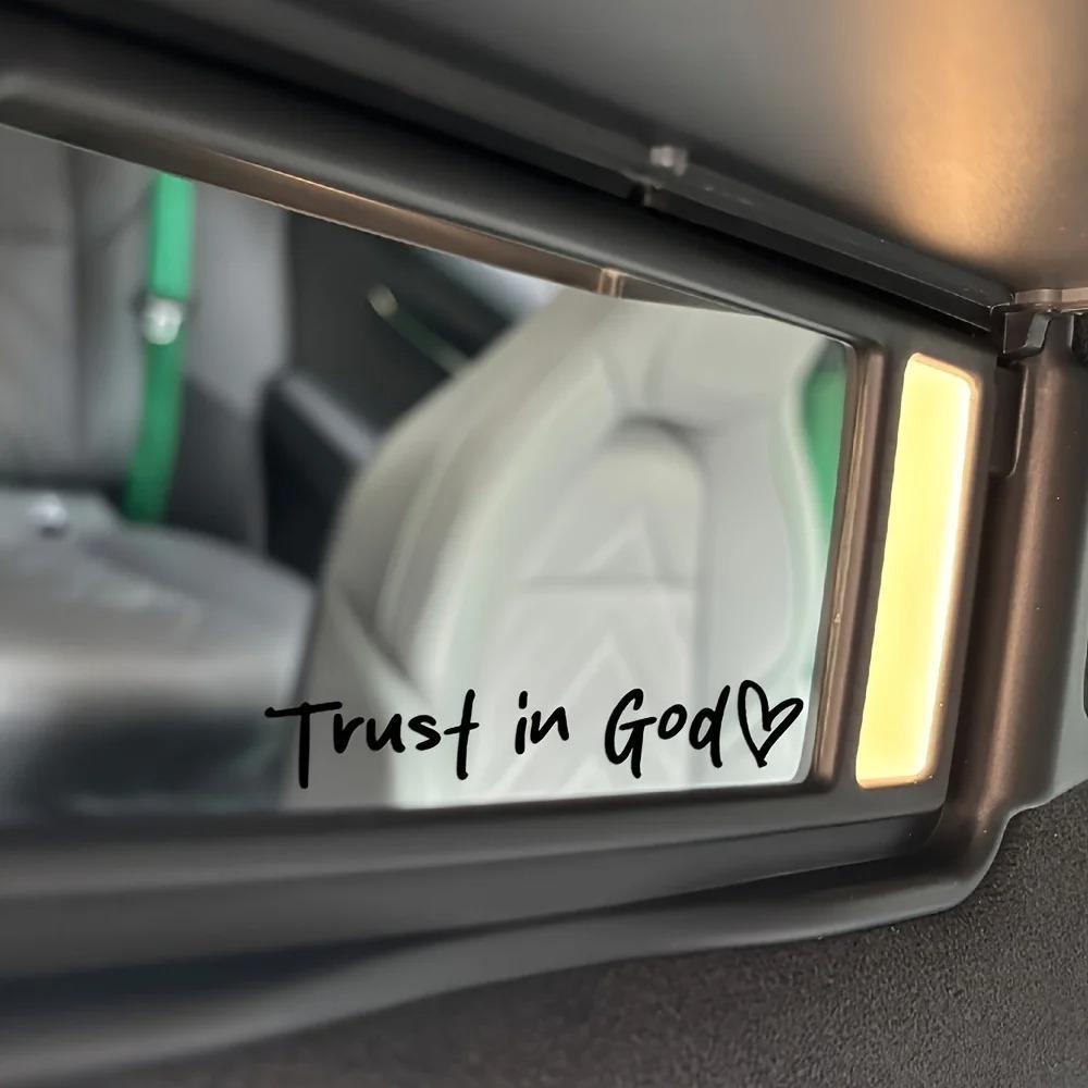 2pcs Trust In God Car Rearview Mirror Sticker Vinyl Graphic With Heart Cars Trucks Windows Laptops Decal Faith Hope Love Teacher Christamas Gift