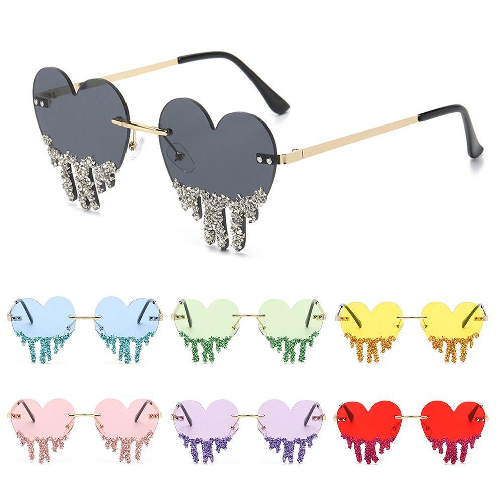 

Party Glasses Beach Shades Sunglasses for Women Rimless Heart with Tears Shaped Heart Sun Glasses