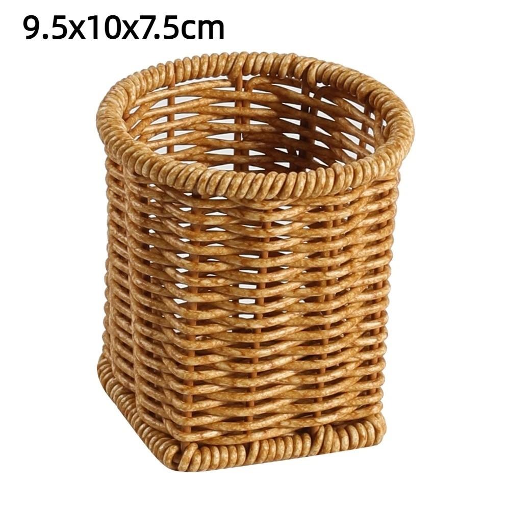 Rustic Style Imitation Rattan Storage Bucket Simple Plastic Pen Holder Household