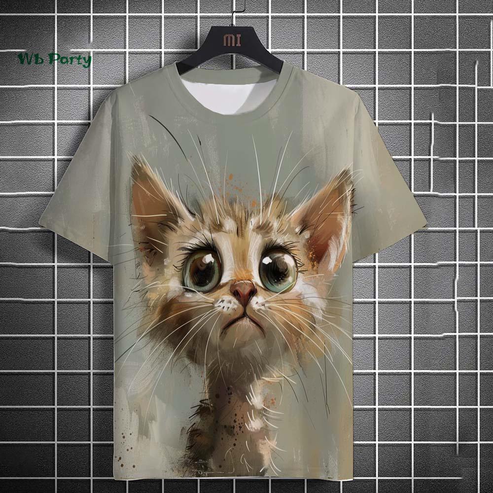 Cat Print Men's T-Shirt Summer Tops Casual Short-Sleeved Tee Men's Funny T-Shirts Oversized Men's Clothes Animal Graphic T-Shirt