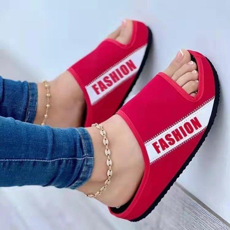 Women's Slippers Summer Open-toed Cloth Flat-bottomed Cool Slippers Women's Beach Sandals