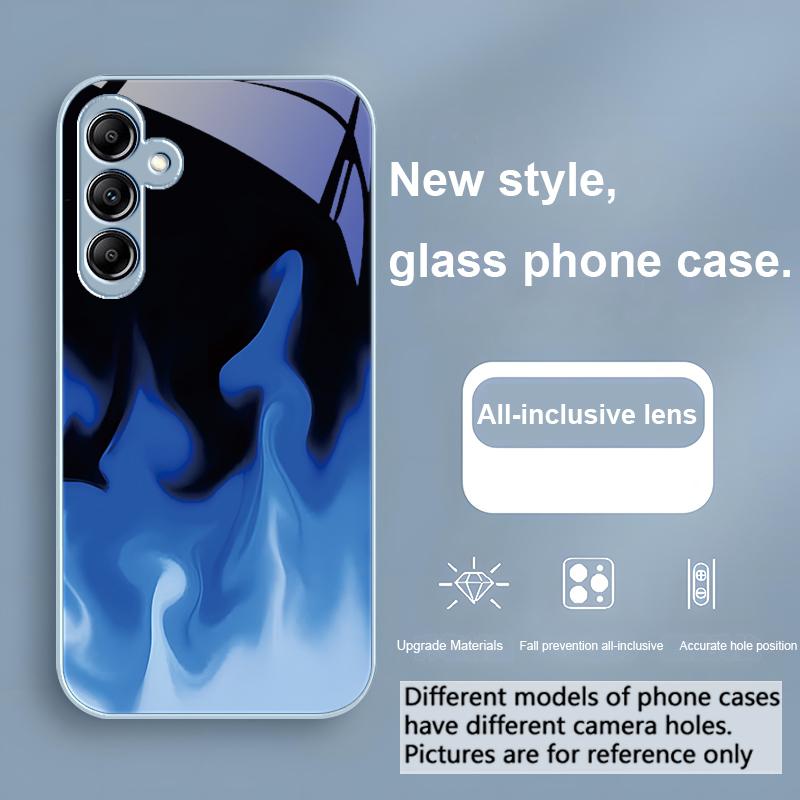 Simple Green Flame For Samsung Galaxy A01 A02 A03 Core A04 A14 4G A13 54 34 31 20 25 23 22 5G S21 Ultra S20 Glass Phone Case