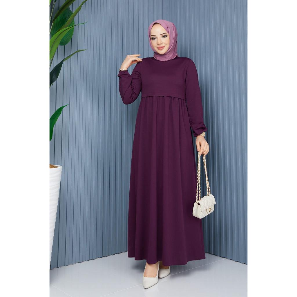 Gathered Waist Dress Plum