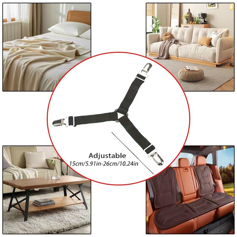 12 Clips Adjustable Elastic Bed Sheet Holder Non-Slip Mattress Grippers Black/White