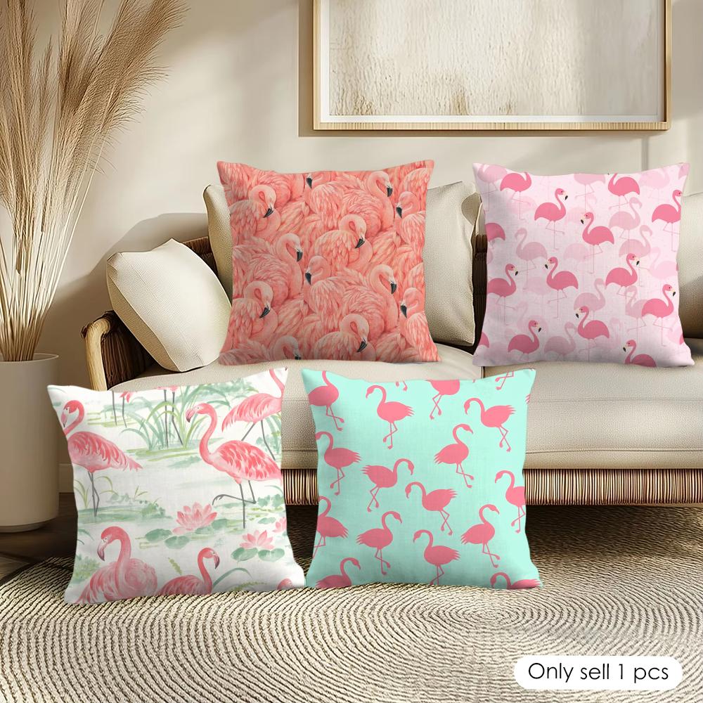 Cool Flamingo Cushion Cover Soft Short Plush Pillow Cover Smooth Cozy Texture Aesthetic Cushion Case Home Decor