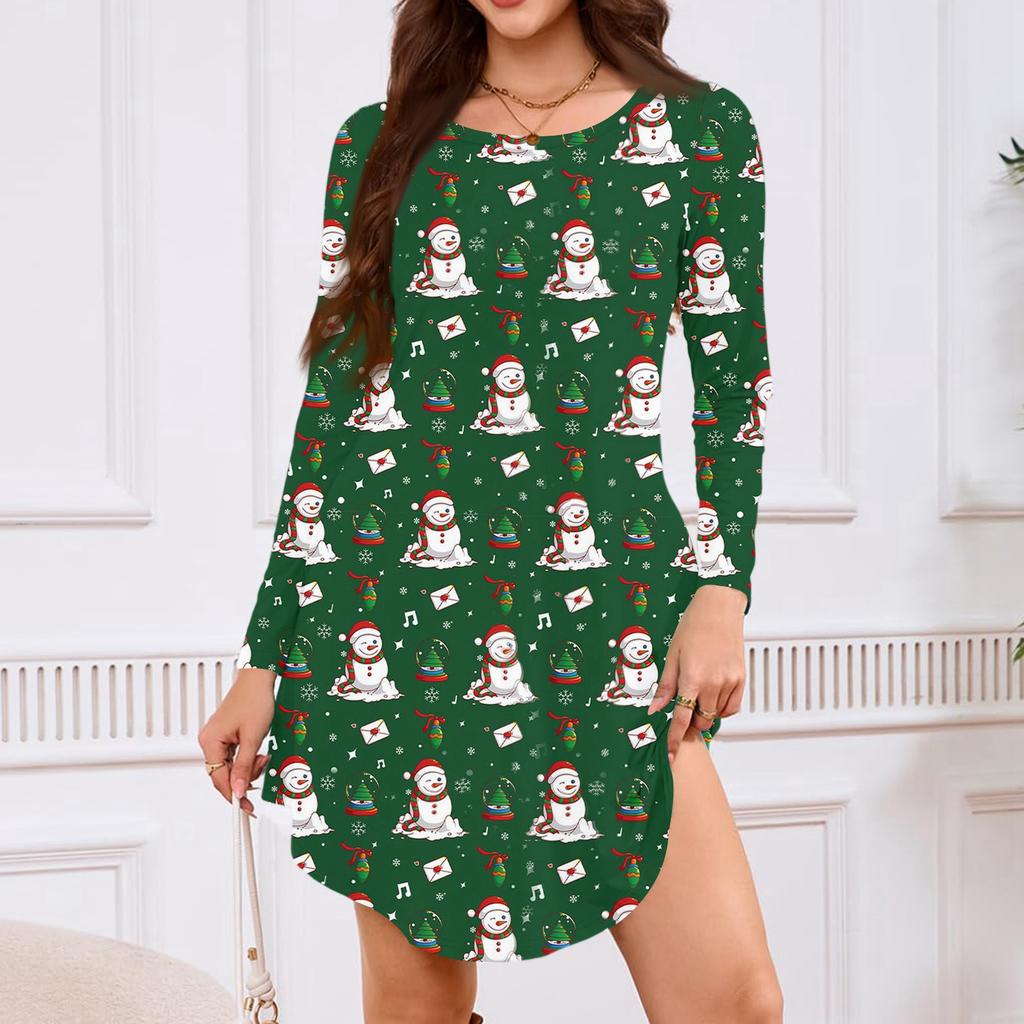 Women's Long-sleeved T-shirt Dress With Round Neck, Knee-length, Loose Fit, Casual And Pockets