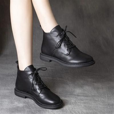 Leather Women's Ankle Boots Autumn Flat New In Female Short Shoes Designer Luxury Fashion Comfortable and Elegant Booties