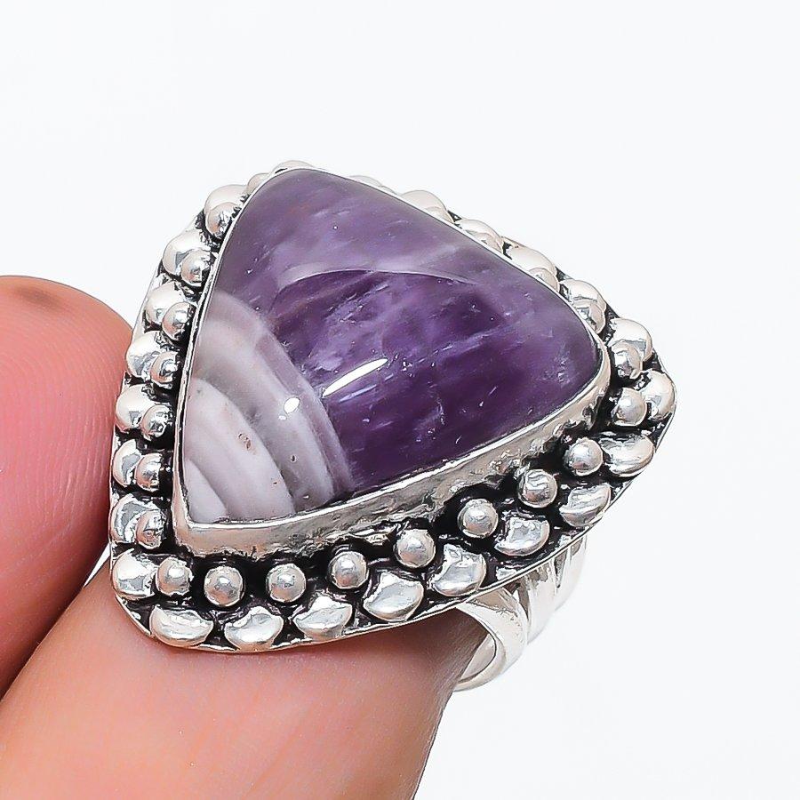 Chevron Amethyst Gemstone 925 Sterling Silver Jewelry Ring Size 7.5