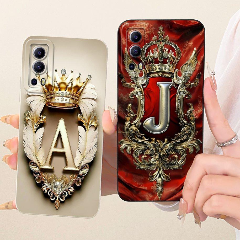 For Vivo Y72 5G Case V2041 Luxury Initial Letters Crown Soft Silicone Funda Phone Back Cover For Vivo Y52 5G V2053 IQOO Z3 Coque