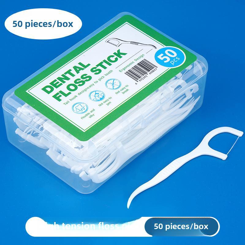 50-Piece Disposable Polymer Dental Floss Sticks Toothpick Box