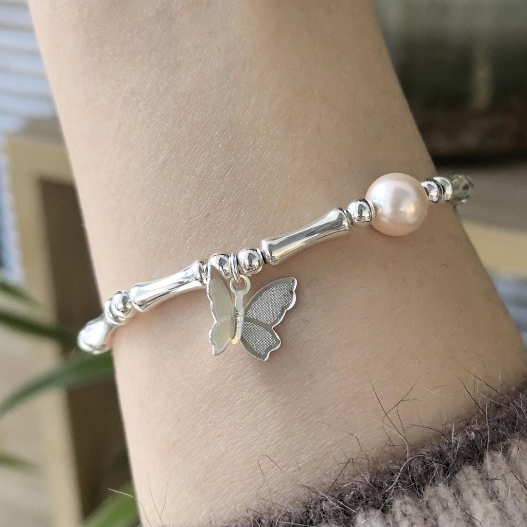 925 Silver Butterfly Bracelet for Girl Bead String Design Insect Fashion Versatile Jewelry Gift