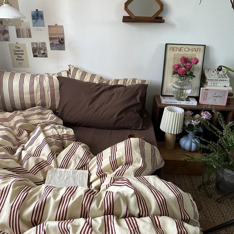 Bettwäsche Bettbezug Streifen Jungen Mädchen Einzelgröße Queen-Size Bettbezug Kissenbezug Bettwäsche Erwachsene Mode Heimtextil Nordisch Sling