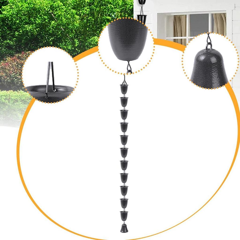 Rain Chain for Gutter Replacement Downspout Sheds Patio Deck Roofs Awnings Round Cups Rainwater