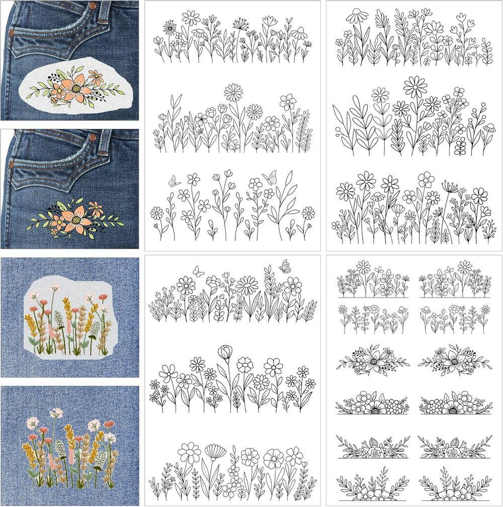 Wasserlöslicher Stabilisator Stickmuster, Stick- und Reißpapier zum Aufkleben, Blumenmuster Gänseblümchen Schmetterling Designs