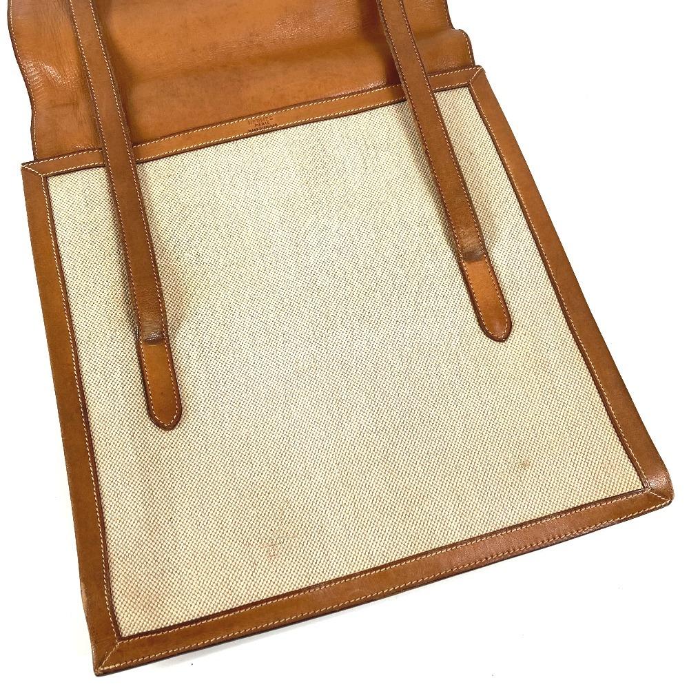HERMES vintage flap tote bag, handbag Shoulder Bag Leather/Canvas Beige/Brown