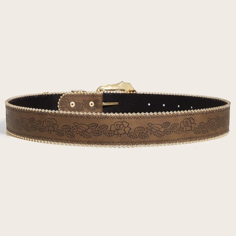 Metal Engraved Buckle Buckle Belt PU Leather Waistband Fashion Wide Waist Belt  for Men Women