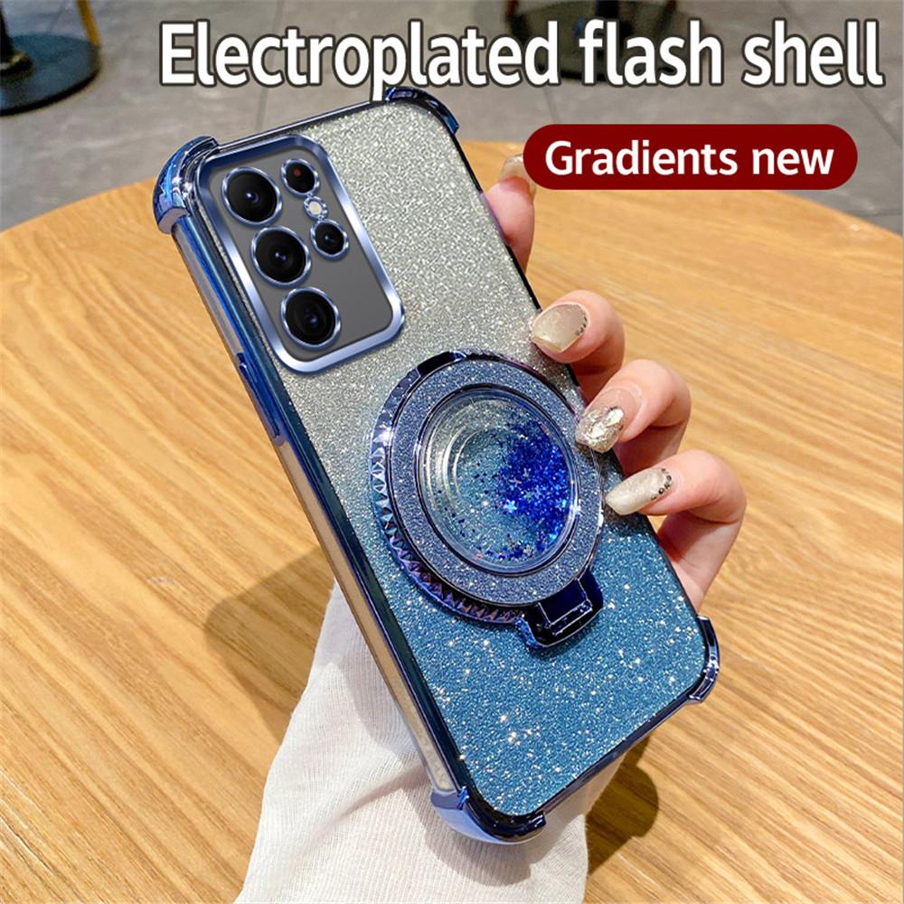 Quicksand Glitter Magnetic Stand Phone Case For Samsung Galaxy S24 S23 S22 Plus Ultra S20FE S21FE Note 20 Ultra Shockproof Cover