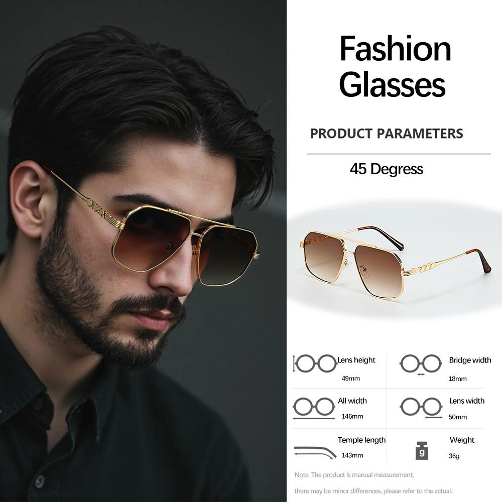 Vintage Sunglasses For Men Double Beam Design Wide Border Sunglasses Retro Commuting Glasses Men'S Handsome First Choice