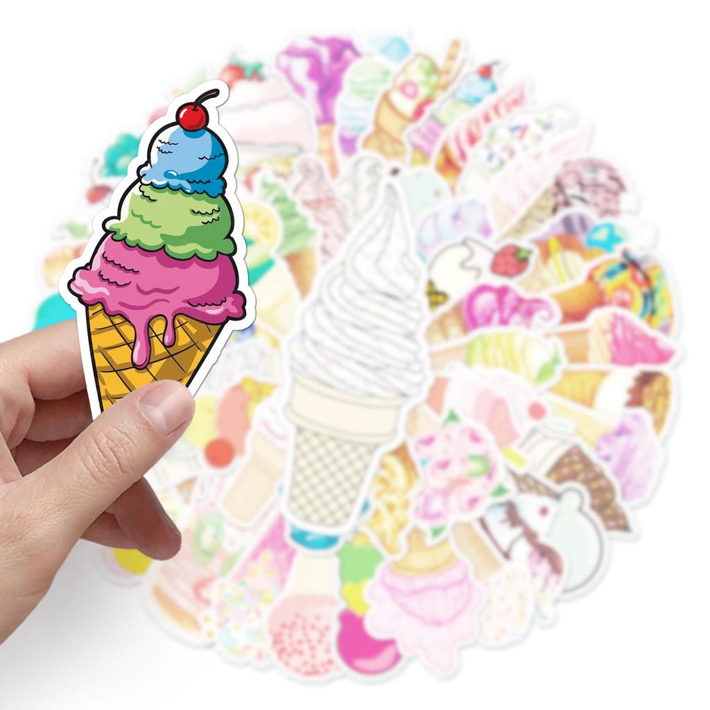 50-Count INS Style Ice Cream-Themed DIY Journal Waterproof Stickers for Luggage, Scooters, and Refrigerators.