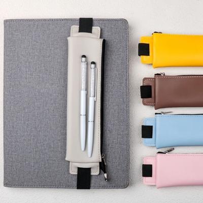 Porte-stylo Manchon en Cuir pour Stylo Poches avec Bandes Élastiques Réglables, Porte-stylo à Fermeture Éclair pour Carnet, Agenda, Journal, F19E