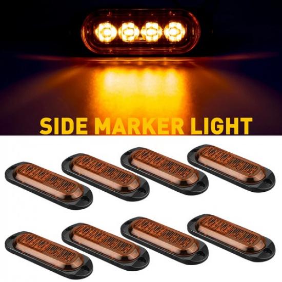 4LED Oval Amber/Red Side Turn Light Tail Clearance Lamp Truck Trailer RV Pick-Up