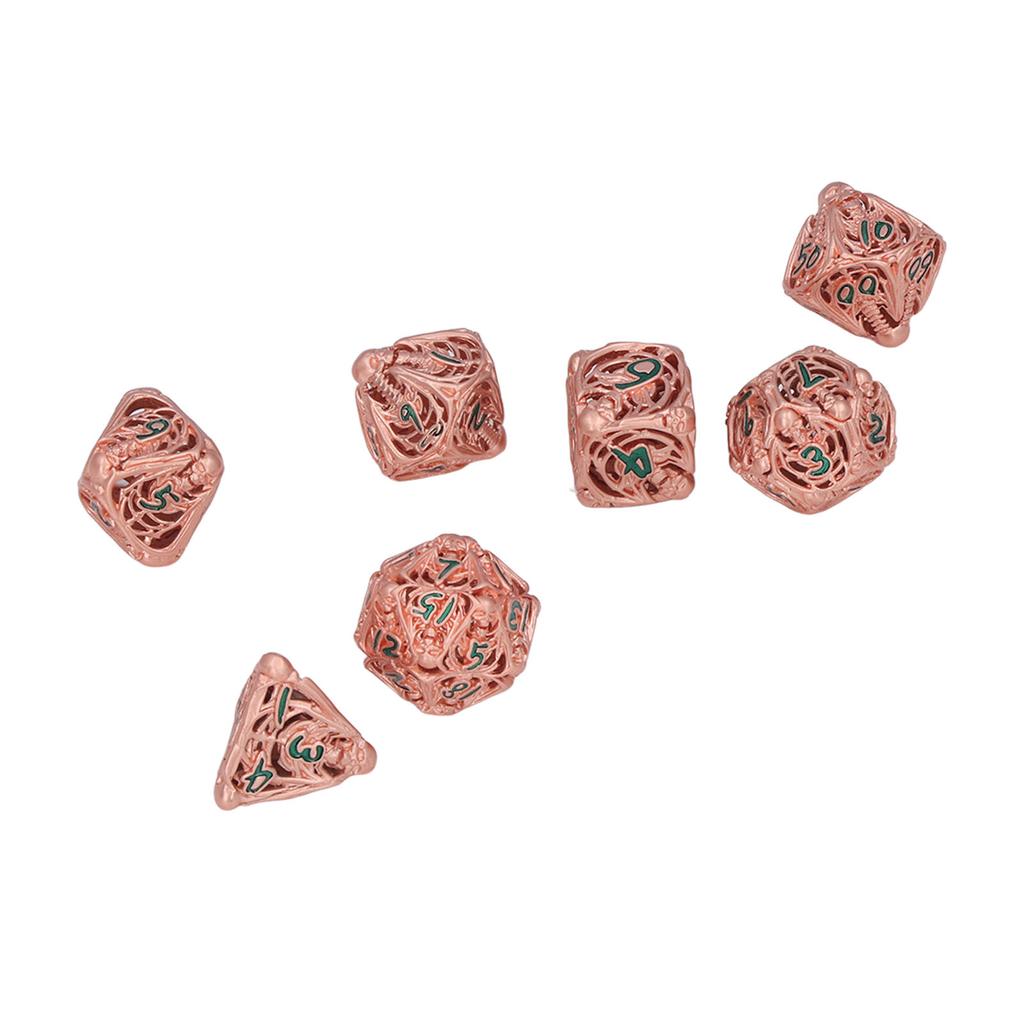 7pcs Hollow Polyhedral Dice Set Holiday Party Skull Pattern Metal Dice Props for Board Card Game