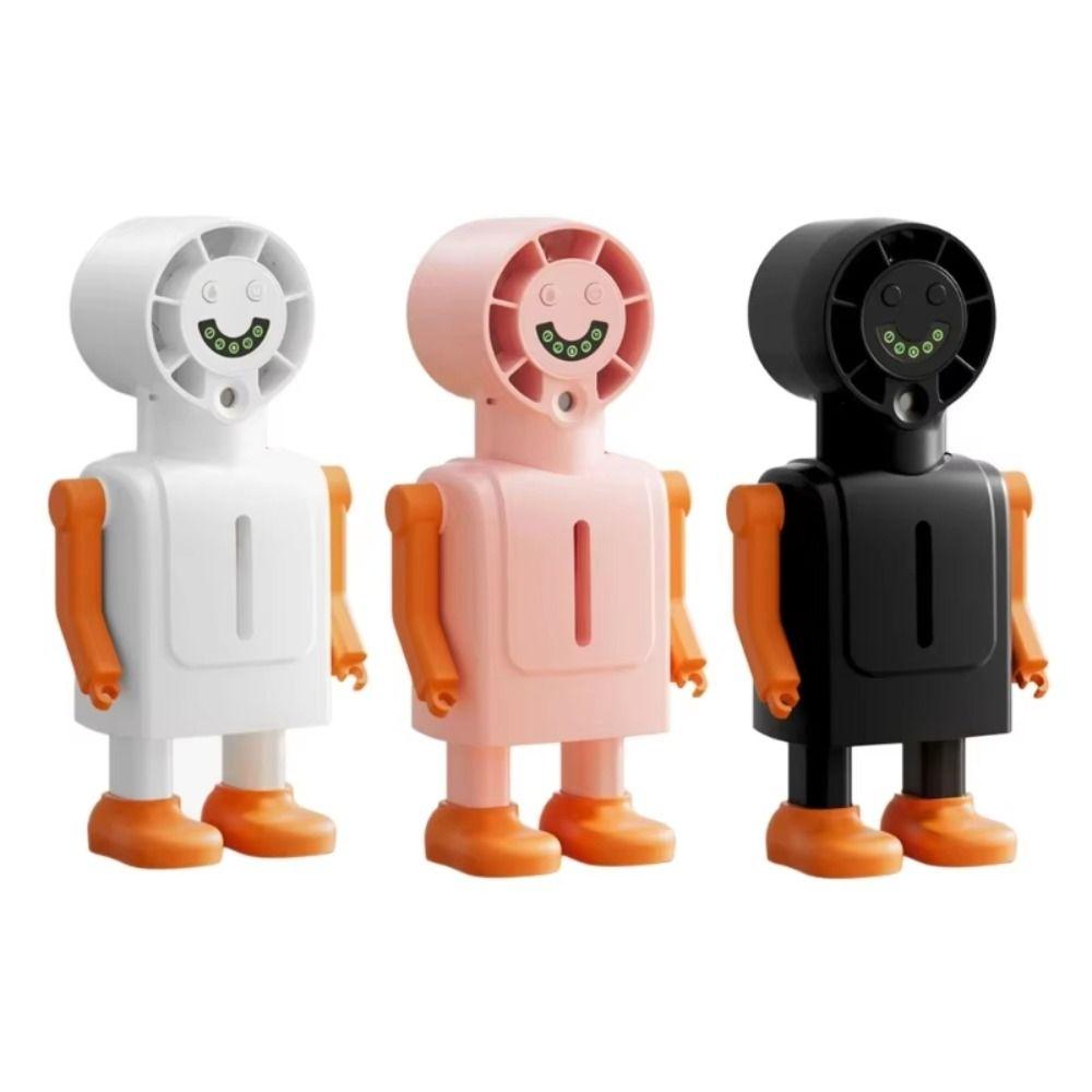Cute Robot Shape Misting Handheld Fan LED Screen Display Detachable Base Portable Mist Fan Smooth Surface Large Capacity Battery