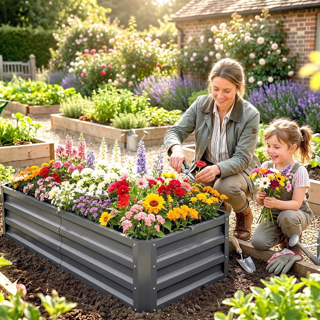 Rectangle Raised Garden Bed Box with Weatherized Steel Frame for Vegetables, Flowers, & Herbs, 120 cm x 60 cm x 30.5 cm, Light Grey