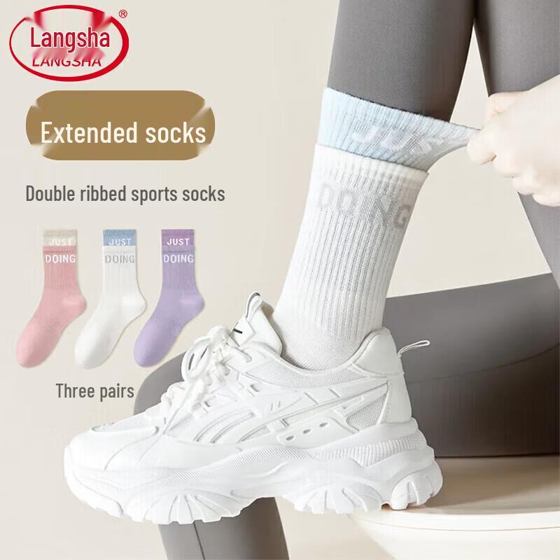 Langsha Women s 100% Cotton Antibacterial Crew Socks One Size