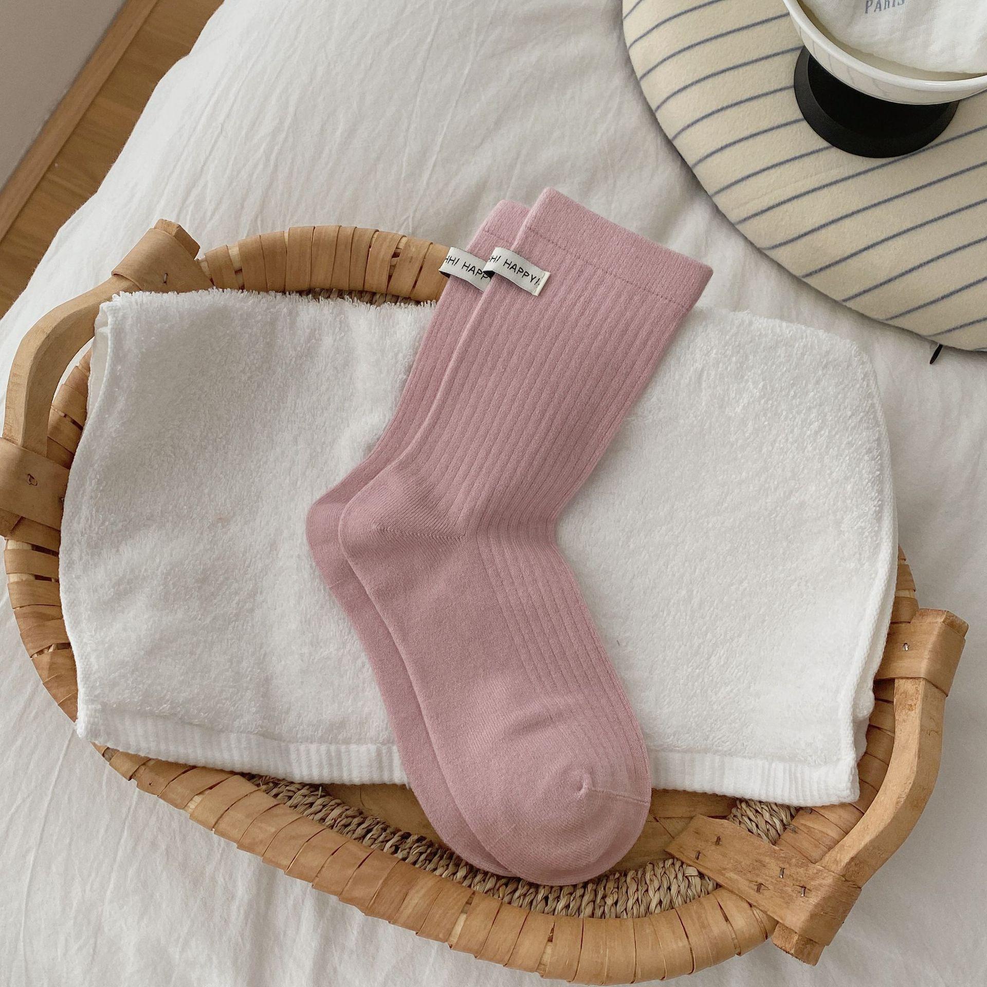 

Ladies Autumn and Winter Warm Comfortable Sweet Solid Color Cloth Label Boneless Tube Pile Socks 1 pair рожевий