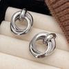 Double Layer Round Circle Dangle Earrings for Women Vintage Simple European Golden Metal Drop Earrings Geometry Zircon Gift