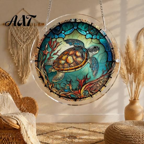 Transparent Acrylic Decor 7.48 Inch Circular DIY Puzzle Suncatcher, Stained Glass Style Window Hanging Ornament, Adult Gift Waterproof Pendant