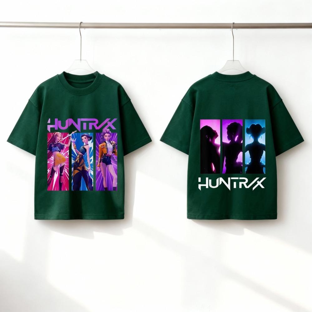 2026 Neue Mädchen Rundhals Kurzarm T-Shirts Doppelseitiges Huntrix Tee Silhouette Print Kinder Sommer Kpop T-Shirts