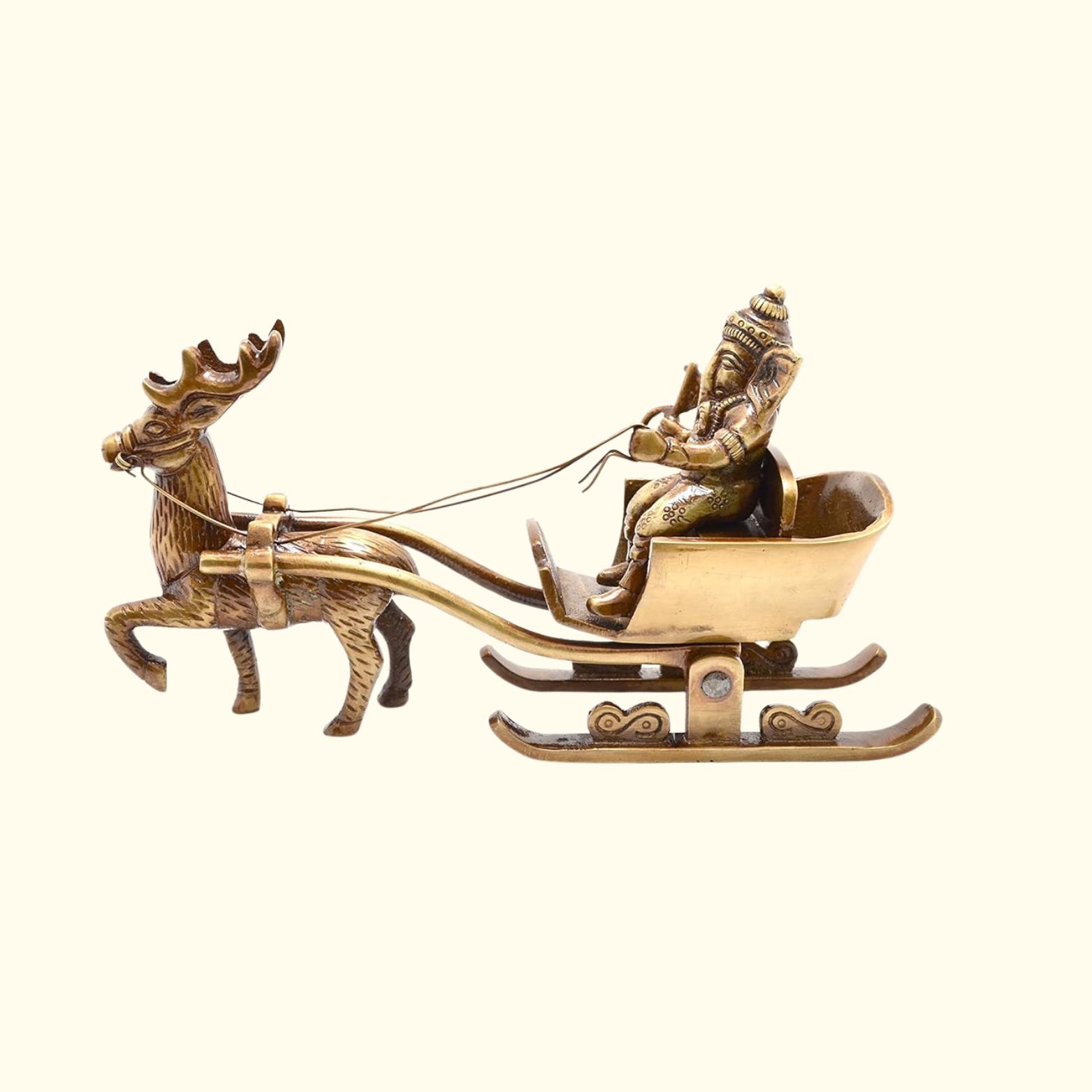 

Pure Brass Santa As Ganesha Showpiece, Idol, Ganesh Sleigh Riding Reindeer