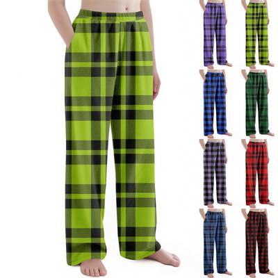 Children's Christmas Plaid Print Trousers Plush Casual Pants