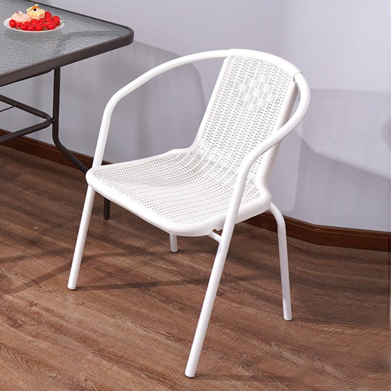 Outdoor Rattan-Style Stackable Patio Chair and Table Set, Wrought Iron Coffee Stool, Ideal for Courtyard or Balcony.