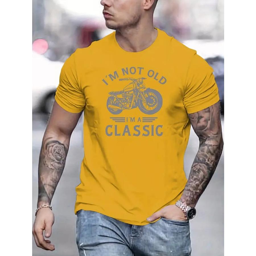 Men's Classic Motorcycle Graphic T-Shirt - "I'M NOT OLD I'M A CLASSIC" Print, Round Neck, Short Sleeve, Casual Summer Tee Relaxed Fit, Vibrant Graphic