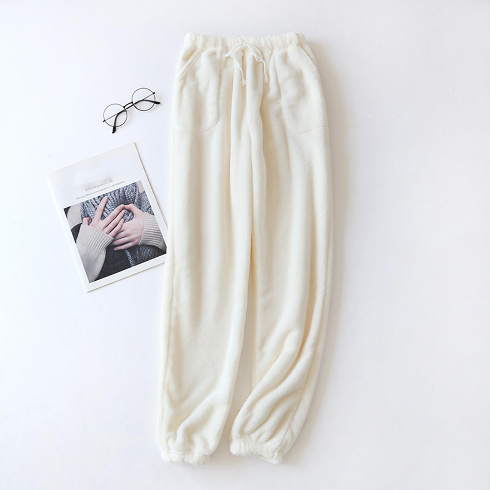 

Женские термофлисовые карманы пижамные теплые повседневные брюки домашние пижамные штаны белый