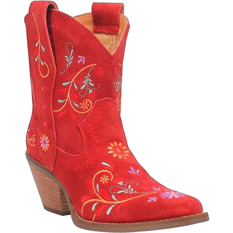Women Ankle Short Boots Round Toe Thick High Heels Embroidery Flower Western Cowboy Boots Ladies Fashion Shoes Winter 46