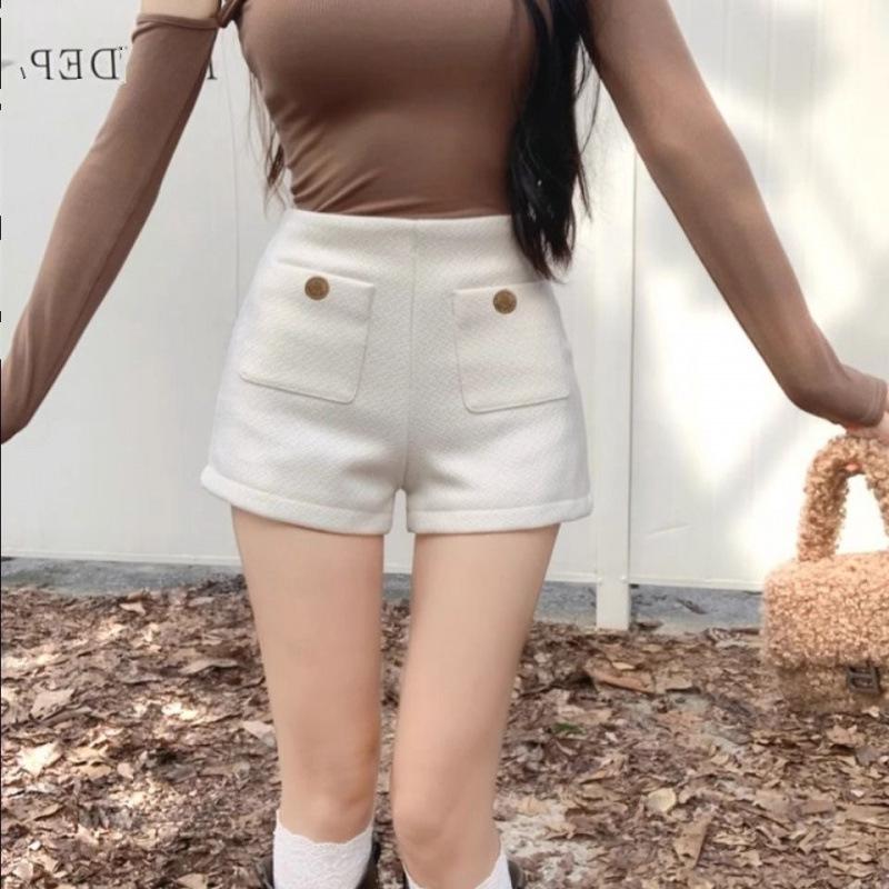 Women's Temperament White Tweed High Waist Wide Leg Pants - Petite Slimming Bootcut for Autumn/Winter