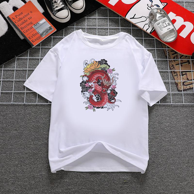 Fashion Dragon Printing Women Aesthetic T-Shirt Tops Summer Graphic Casual T-Shirt Women New Style White Women's Clothes