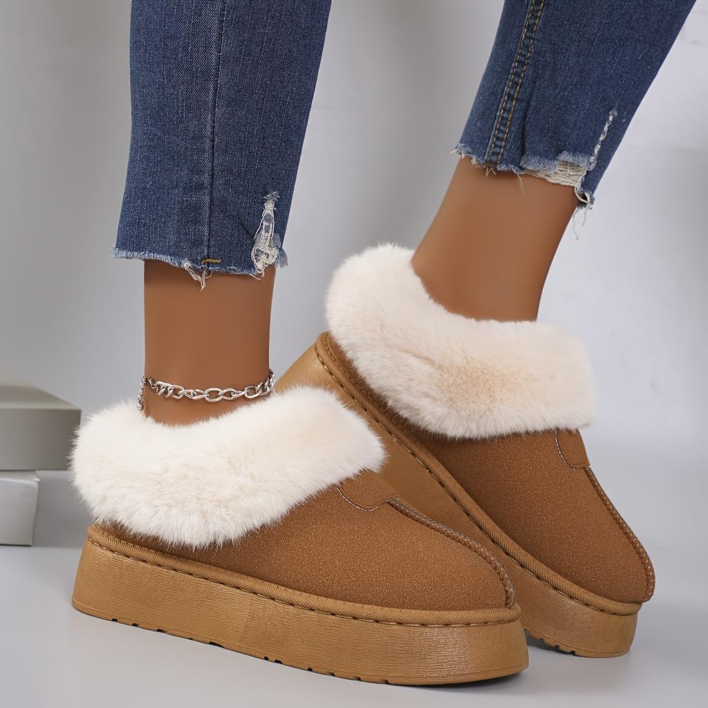 Women's Fluffy Plush Lined Ankle Boots,Fluffy Snow Boots Winter Warm Petticoat,Comfortable Outdoor Low Boots
