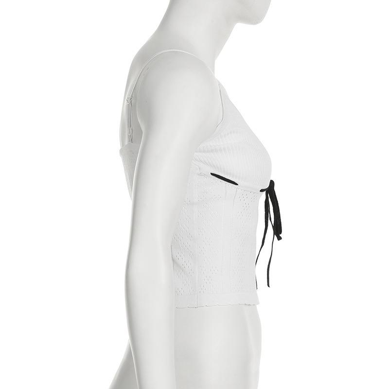 Women's Hollow Wearing Rope with Light Wool Woven Halter Spice Sexy Contrast Color Waist Vest Top