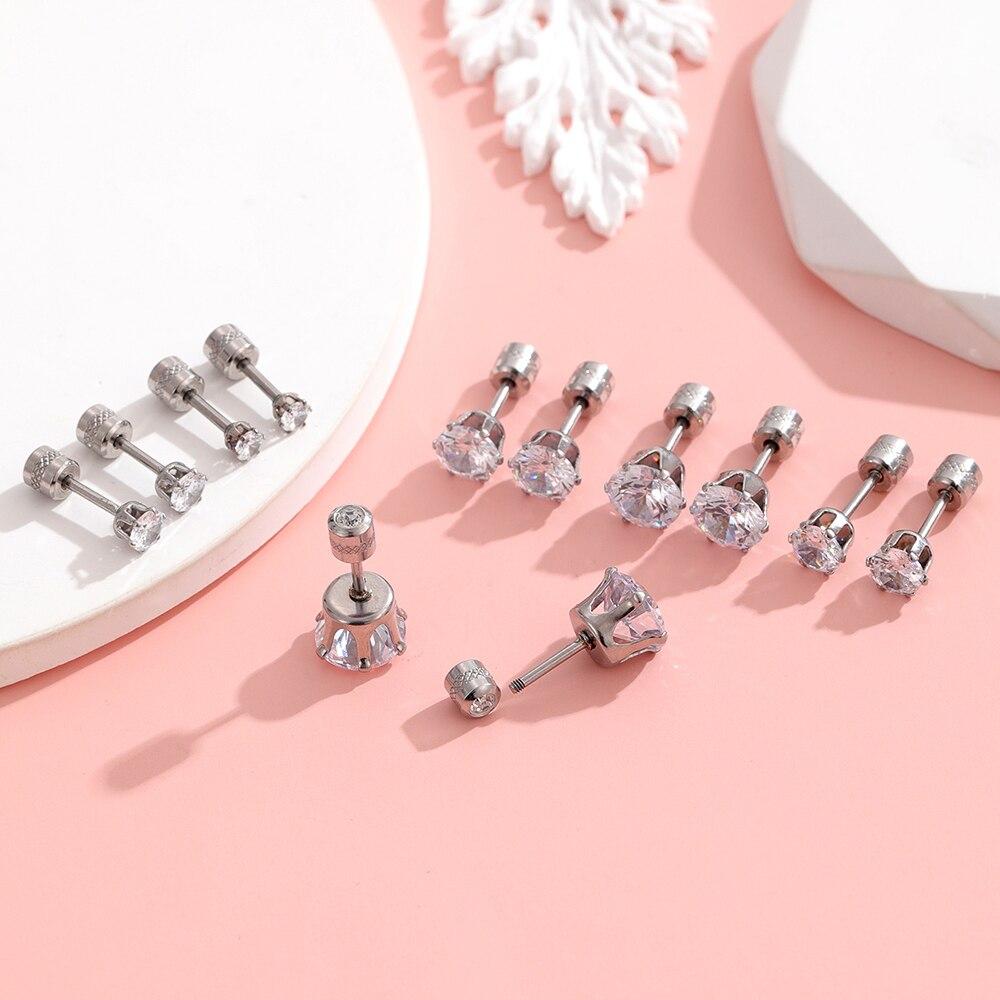 1 Paar trendige CZ-Ohrstecker, vergoldet, rund, Zirkonia, hypoallergen, Ohrstecker aus Edelstahl, 4 mm, 5 mm, 6 mm, 7 mm, 8 mm