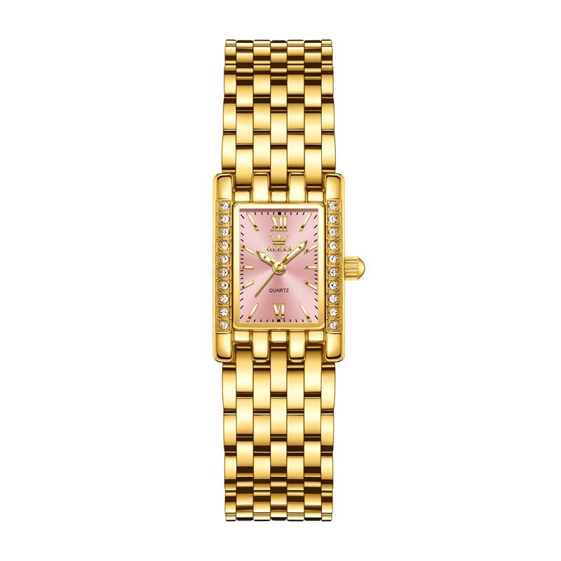 Olevs Women's Gold Square Quartz Watch - Chinese Style