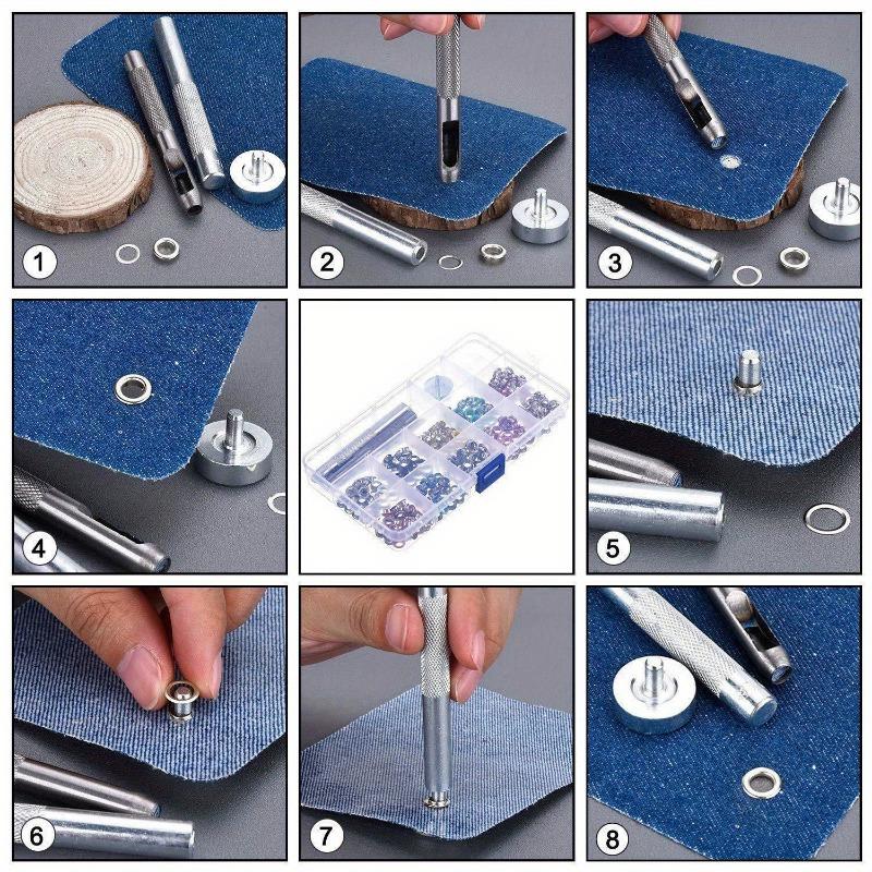 Oogjes Tool Kit 100 Sets Oogjes 6mm Binnendiameter Zilver voor Kleding Schoenen Tas Leerambachten Kledingaccessoires.