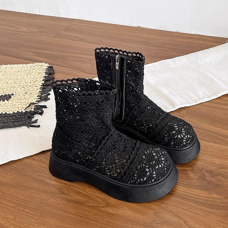 2025 New Summer Thick-soled Martin Boots Women's Mesh Hollow Breathable Short Boots Small Fashion Versatile Cool Boots