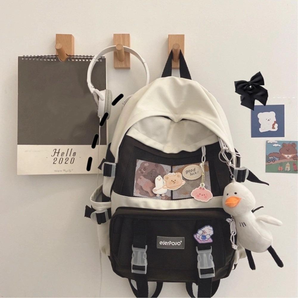 

Нейлоновый рюкзак большой емкости в стиле колледжа, школьная сумка, водонепроницаемый холщовый школьный рюкзак для студентов чёрный